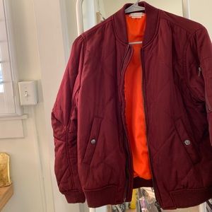 Cropped red bomber jacket